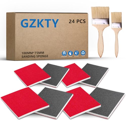 GZKTY 24 Stück Schleifschwämme Set, Nassschleifschwamm, Grit P180-P2500, Schleifblock für Autolack, Schleifschwamm für Metall, Modellbau, Lack, Holzfiguren und Holz.（Mit 2 Bürsten） von GZKTY