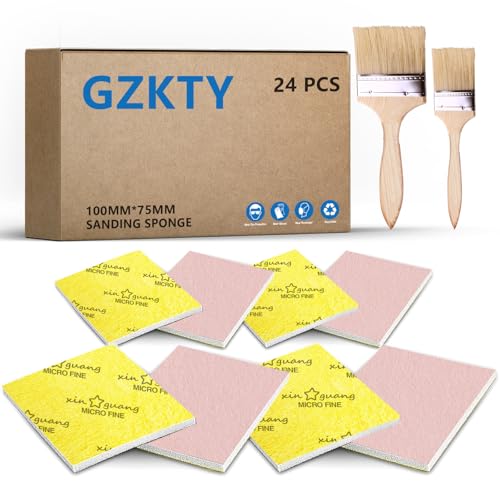 GZKTY 24 Stück Schleifschwamm - Profi Schleifschwämme für schleifpapier Holz - Mit 2 Bürsten - P320 bis P2500 Körnung Schleifblöcke - Ideal für Heimwerkerprojekte wie Farbe, Holzfiguren, Modellbau von GZKTY