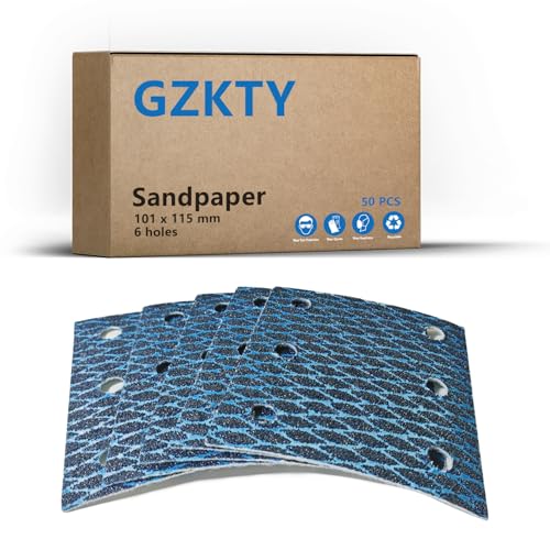 GZKTY 50 Stück Schleifpapier 115 x 101mm - 6 Loch Locher - Körnung 40 - Schleifpapier für BO4555 B04555 Schwingschleifer Bandschleifer von GZKTY