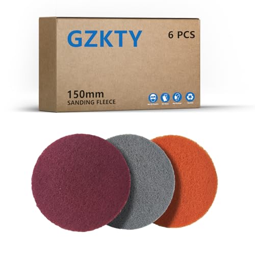 GZKTY Schleifvlies 150 mm Klett, 6 Stück, Polierschwamm 150mm klett, Geeignet für 150mm Rundschleifer und Exzenterschleifer von GZKTY