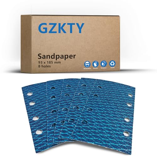 GZKTY Schleifpapier 93x185 klett Set, Schleifblatt 93x185 klett, 30 Stück, 93 x 185 mm, 8 Löcher, Körnung 120, Zur Verwendung mit Rechteckiges Schleifpapier Schwingschleifern. von GZKTY