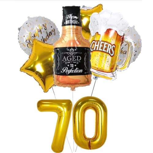 70 Geburtstag Dekorationen Golden, 40 Zoll Zahlenziffer 70 Heliumballons, Champagnerbecher Folienballons, Happy Birthday Jubiläum Dekor für Frauen Männer von GZLCWL