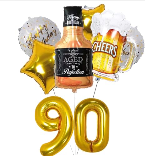 90 Geburtstag Dekorationen Luftballons Gold, 40 Zoll Zahlenziffer 90 Helium Ballons, Champagnerbecher Folienballons, Happy Birthday Jubiläum Dekor für Frauen Männer von GZLCWL