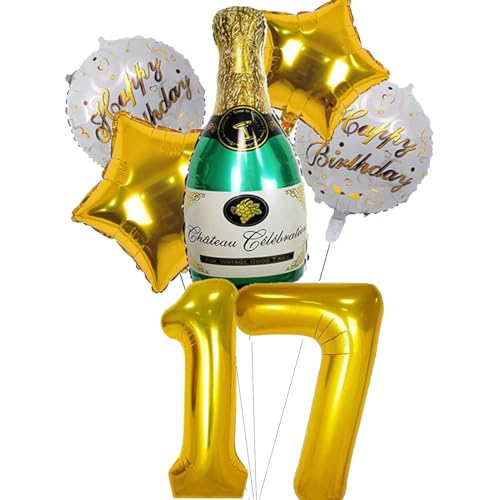 Dekoration zum 17. Geburtstag, goldfarben, 101,6 cm, Zahl 17, Luftballons zum 17. Jahrestag, Champagner, Heliumballons für Geburtstagsdekoration für Mädchen/Männer/Jungen von GZLCWL