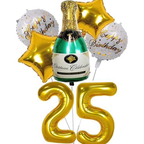 Geburtstagsdekoration zum 25. Geburtstag, goldener Ballon mit Zahl 25, 101,6 cm, Champagner-Ballons für Frauen/Männer von GZLCWL