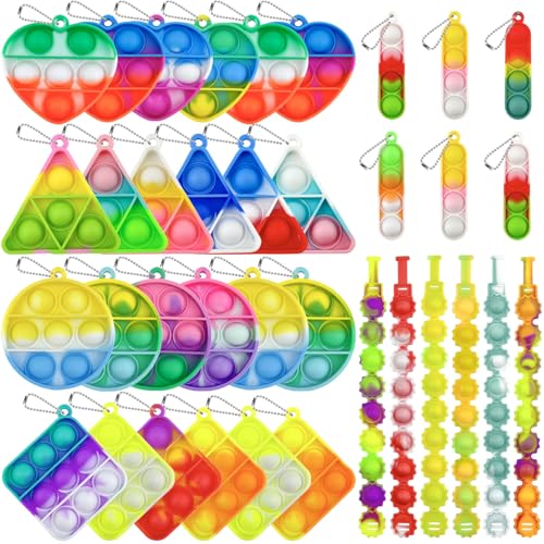 GZLFH 30 Stück Pop Schlüsselanhänger, Fidget Toys Kinder 6 Verschiedene Formen, Mini Pop it Anhänger für Kinder Jungen Mädchen Mitgebsel Kindergeburtstag von GZLFH