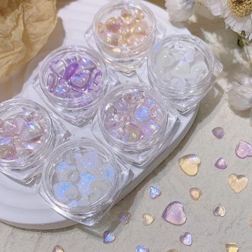 180Pcs Transparente Aurora Herz Nagel Charms, 3D Mischgröße Nette Liebe Herzen Strass Kristall Charms für DIY Nail Art Dekoration Zubehör von GZMAYUEN