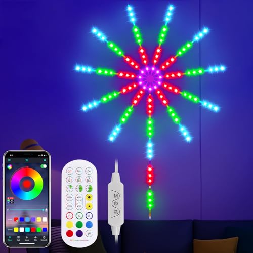 Bluetooth Feuerwerk LED Lichterkette,Feuerwerk LED Streifen Weihnachten Lichterkette mit Fernbedienung & App-Steuerung Soundsteuerungs Innen Lichterketten für Weihnachten Party Zimmer Deko (156 Licht) von GZWY