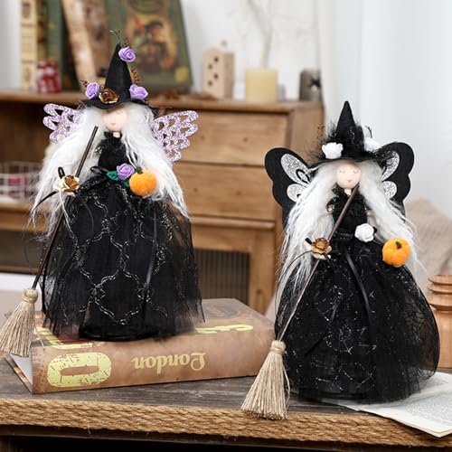 Halloween Deko Hexenpuppe Halloween Baumspitze Hexenpuppe Dekoration Halloween Deko Innen Gruselig, Hexen Deko Horror Hängend Deko für Halloween Tischdeko Outdoor Garden Party (2PCS) von GZWY