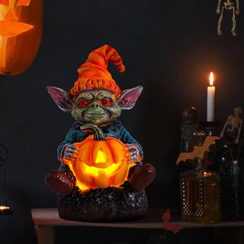 Halloween Deko Kürbis Laterne Elf Halloween Kürbis Deko Innen, Herbstdeko LED Kerze, Halloween Tischdeko Laterne Statuen Figuren Ornamente Batteriebetriebene Halloween Dekoration (A) von GZWY