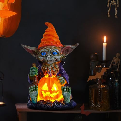 Halloween Deko Kürbis Laterne Elf Halloween Kürbis Deko Innen, Herbstdeko LED Kerze, Halloween Tischdeko Laterne Statuen Figuren Ornamente Batteriebetriebene Halloween Dekoration (B) von GZWY