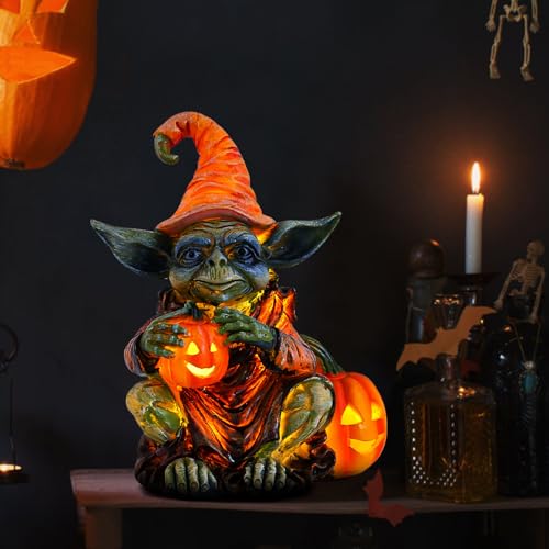 Halloween Deko Kürbis Laterne Elf Halloween Kürbis Deko Innen, Herbstdeko LED Kerze, Halloween Tischdeko Laterne Statuen Figuren Ornamente Batteriebetriebene Halloween Dekoration (C) von GZWY