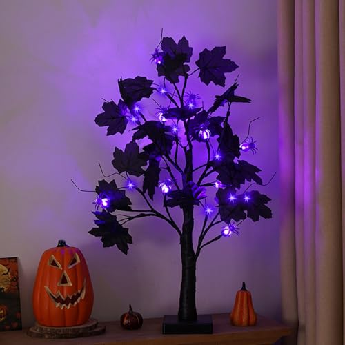 Halloween Deko Lichterbaum mit 24 LEDs, Halloween Deko Innen LED Geist Kürbis Augapfel Baum Lichter Halloween Dekoration Lichterbaum mit Timer, Gruselig Halloween Spinnen Deko für Tischdeko (B) von GZWY