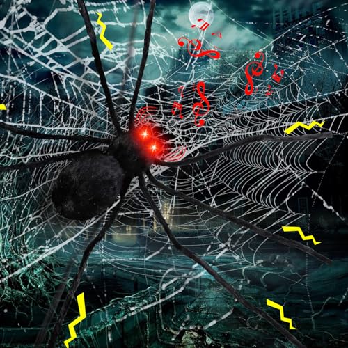 Halloween Deko Outdoor Riesige Spinne, 125cm Gruselig Halloween Spinnen mit Rot LED Augen und Beängstigend Sound Halloween Animatronics Dekoration Spinnen Deko für Halloween Party Dekoration (A) von GZWY