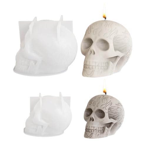 Halloween Totenkopf Silikonformen Gießformen Schädel Kerzenformen zum Gießen, Silikonform Totenkopf Gießformen Silikon Beton Gießform Epoxidharz Giessform Silikon für Halloween Deko (B) von GZWY