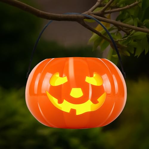 Herbstdeko Kürbis Laterne für Halloween Deko Outdoor, Herbst Deko Kürbis Deko mit LED Licht, Halloween Deko Hängend Kürbis Wasserdicht Beleuchtet Halloween Dekoration für Pathway Patio Rasen (A) von GZWY