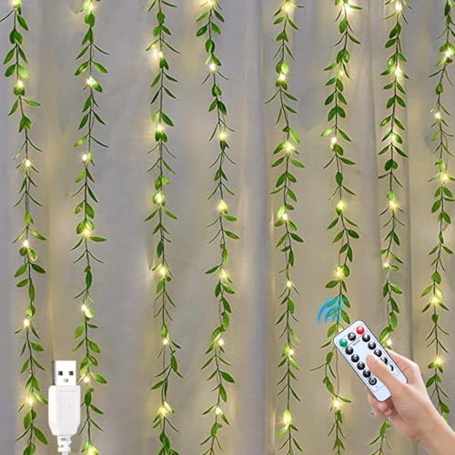 LED Lichterkette Innen, 2m Lichterkette Efeu Künstlich, Efeugirlande mit 300 LEDs Lichterketten, Lichterkette mit Blättern, Efeu Künstlich mit Lichterkette, für Innenberei, Hochzeit, Party Deko (B) von GZWY