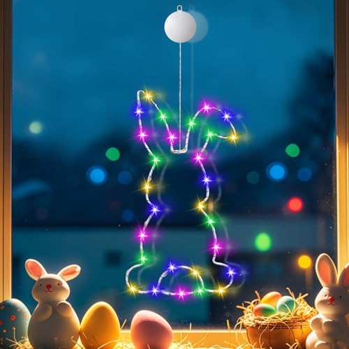 Osterdeko LED Fenster Licht, Lichterkette Ostern Fensterbeleuchtung mit Timer, Ostern Deko LED Lichterkette mit Saugnäpfe Batteriebetrieben Osterdeko Zum Aufhängen Osternhase für Fenster Deko (1) von GZWY