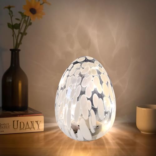 Osterdeko Ostereier mit LED Licht, Frühlingsdeko Eier Nachtlicht aus Glas, Osterdeko Innen Tischdeko Ostern Deko LED Ostereier Beleuchtet, Batteriebetrieben Leuchtende Osterei für Ostergeschenke (A) von GZWY