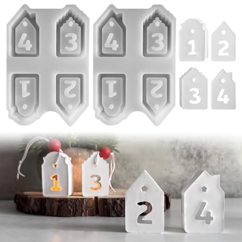 Silikonform Weihnachten Adventszahlen Haus,Silikonformen Gießformen Häuser,1-4 Zahlen Silikonform Kerzenhalter Gießform Haus Gips zum Gießen Gießformen Silikon Giessformen Silikon für Handwerk (2pcs) von GZWY