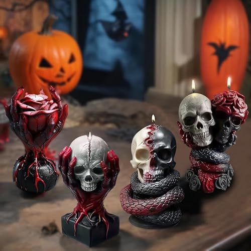 Silikonformen Gießformen Skelett Kerzenformen zum Gießen, Silikonform Totenkopf, Silikon Gießform Skelett Deko Gipsformen zum Gießen Giessformen Silikon für Halloween Deko Handwerk (4PCS) von GZWY