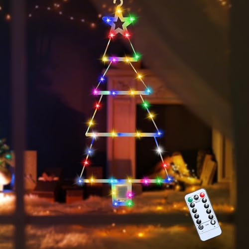 Weihnachten Deko LED Weihnachten Leiter Lichterkette mit Haken, 67cm LED Weihnachtsbeleuchtung Batteriebetrieben mit Timer, 8 Modi Hängende Weihnachtsdeko für Innen Außen Weihnachtsbaum Fenster (A, S) von GZWY