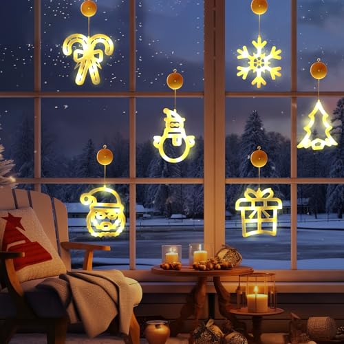 Weihnachtsbeleuchtung Fenster mit Saugnäpfe, Weihnachtsdeko Fenster LED Lampenperle Batterie Fensterlicht, 2 Modi Timer Weihnachten Deko Lichter für Weihnachten Beleuchtung Deko Party Hochzeit (6PCS) von GZWY