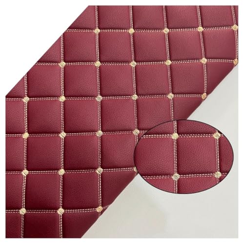 Kunstleder Gesteppt Kaschiert Meterware 160cm ×100cm, Leder Polsterstoff Stoff für Schrank Ledertasche Autositz Sofa Möbel Repara, Schwarz (rote Linie)(Wine red,1.6x2m) von GZXFEGZDCPH