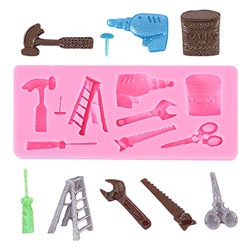 Tools Silikon Fondant Formen Topper Hammer Schraubenschlüssel Werkzeuge Form Schokolade Süßigkeiten Gelee Form Schraubendreher und Hammer Fondant Form für Kuchen Topper Dessert Dekorieren (Stil 1) von GZXYUAN