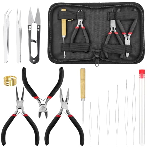 GZcaiyun 8 Stk Schmuckherstellung Set, Schmuckzange, Schere, Pinzette und Andere Schmuck Werkzeugen für Schmuckherstellung und Reparatur, mit 6 Perlennadeln, 1 Plastikflasche(15cm) von GZcaiyun