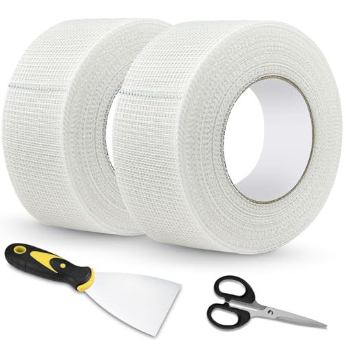 GZhaimai 2 Bände Fugenband Selbstklebend, Fiberglas Fugendeckstreifen für Trockenbau, Gipskartonplatten, Risse & Löcher mit Spachtel & Schere(5 cm × 50 m) von GZhaimai