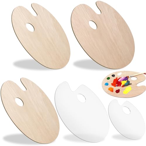 GZhaizhuan 5 Stück Mischpalette, Ovale Malpalette mit Griffloch, 3 Holz 2 Acryl Set für DIY Handwerk Malerei, 4 Größen von GZhaizhuan