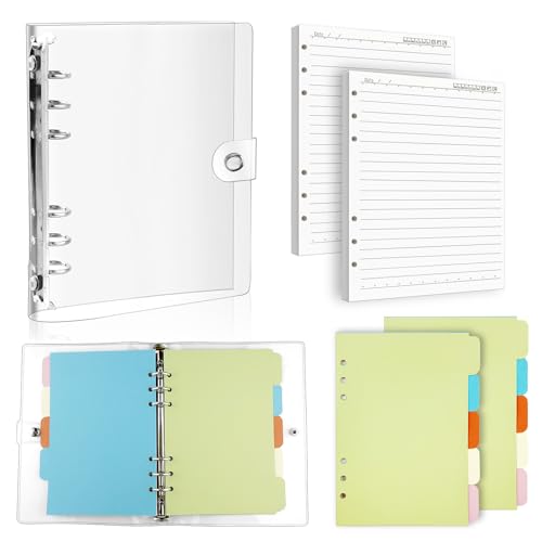 GZqiancang 20 Blätter/4 Sets Ordner Trennblätter A5 6 Löcher, 5 Farbige Register Trennblätter mit 2 Stk Ringbuch A5 Ring Binder und 120 Blätter Nachfüllpapier von GZqiancang