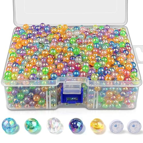 GZqiancang 2000 Stück Bunte Perlen, 8mm Acrylperlen mit 2 Rolle 6 Meter Schmuckfaden für DIY Schmuckherstellung, Armbänder, Halsketten mit Kunststoffbox von GZqiancang