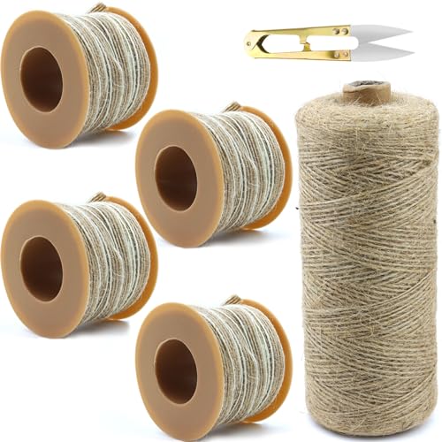 GZqiancang 4 Rollen Geschenkband Jute, 10m/Rolle Natürliche Juteband mit 1 Rollen 400m Braun Juteschnur und 1 Stück Fadenschere für Basteln DIY, Geschenke Verpackungs von GZqiancang