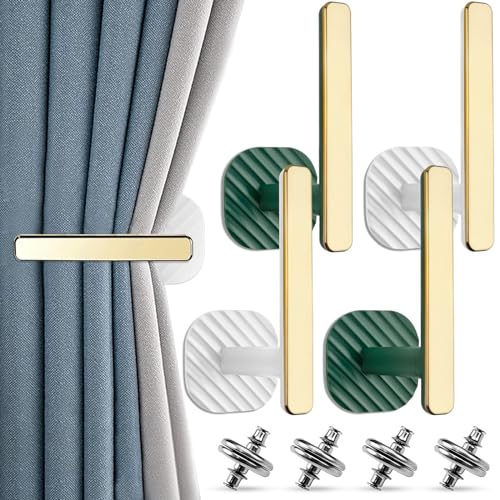 GZqiancang 4 STK Selbstklebende Vorhang-Raffhalter, L-förmige Vorhanghaken mit 4 Paar Vorhang Magnetknopf für Wohnzimmer, Schlafzimmer, Klassenzimmer, Büro von GZqiancang