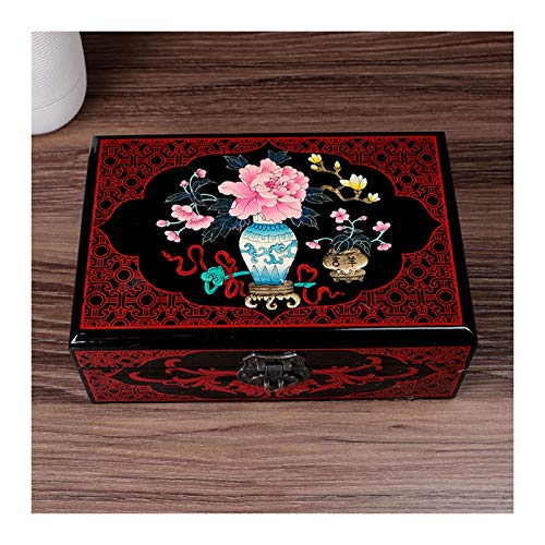 GaRcan Schmuck-Organizer-Etui, Retro-Vintage-Schmuck-Aufbewahrungsbox aus Holz mit Spiegel, chinesische traditionelle handbemalte Schmuckschatulle, Schatzkiste, Schmuck-Organiz von GaRcan