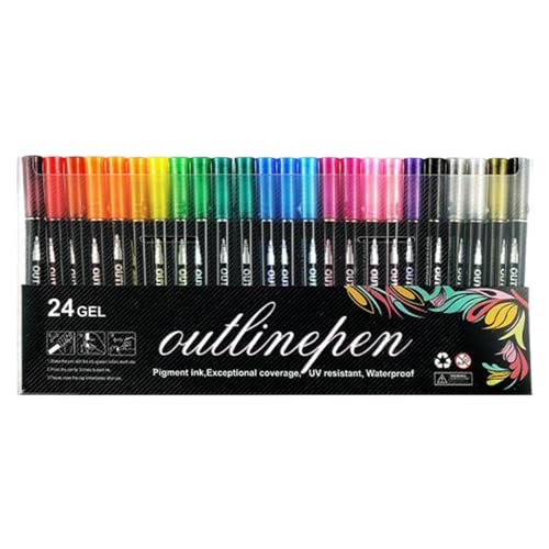 Gacqpli Glitzerkonturmarker – Doppellinien-Farbmarkerstifte, Schimmernde Doppellinien-Zeichnungs-Doodle-Konturmarker, Glitzerstifte, Metallische Marker von Gacqpli