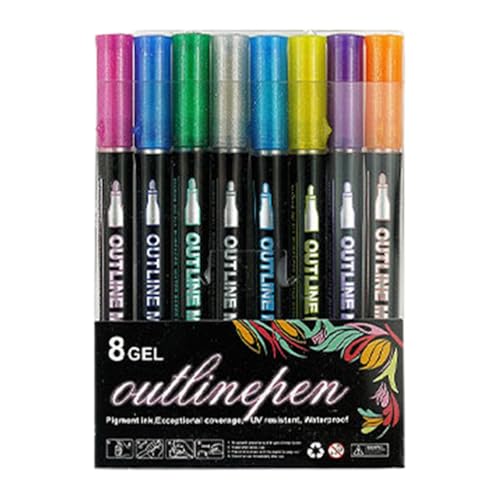 Gacqpli Glitzerkonturmarker – Doppellinien-Farbmarkerstifte, Schimmernde Doppellinien-Zeichnungs-Doodle-Konturmarker, Glitzerstifte, Metallische Marker von Gacqpli