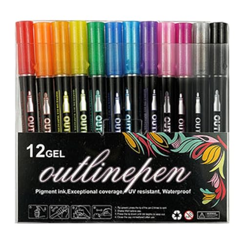 Gacqpli Glitzerkonturmarker – Doppellinien-Farbmarkerstifte, Schimmernde Doppellinien-Zeichnungs-Doodle-Konturmarker, Glitzerstifte, Metallische Marker von Gacqpli