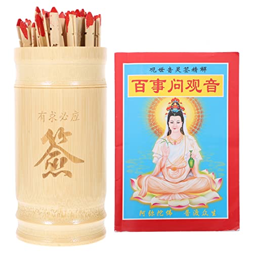 Gadpiparty 1 Set Chinesische Wahrsagerstäbe Kau Chim Sticks Chinesische Wahrsagerstöcke mit Bambuseimer und Buch, buddhistische Wahrsager-Requisiten für Wahrsager-Spiele von Gadpiparty