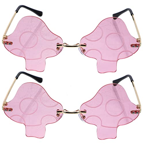 Gadpiparty 2 Paar -Sonnenbrillen Für Damen Rosa Klar Randlos Lustige Pilzförmige Unregelmäßige Brille Retro-Brille Rave-Partybevorzugung von Gadpiparty