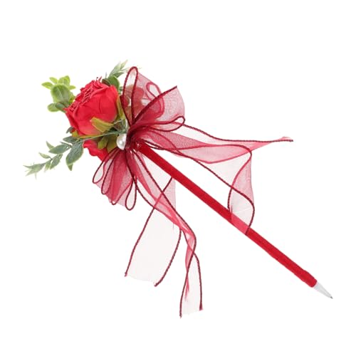 Gadpiparty Kugelschreiber Mit Rosenimitat Ornament-dekoration Künstliche Rosen-schreibstifte Schreibstift Mit Verbrannter Kante Spielzeugdekoration Geburtstagsgeschenkdekoration Flüssig Rot von Gadpiparty