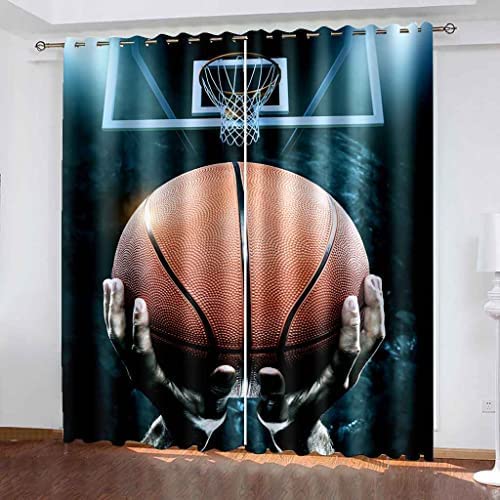 2 Stücke Gardinen Wohnzimmer Kinderzimmer Schlafzimmer 170(B) X200(H) cm Thermovorhang Verdunkelungsvorhang Weihnachten Dekoschals Vorhänge 3D Sport-Basketball Muster Blickdicht Ösenvorhang von Gadulu