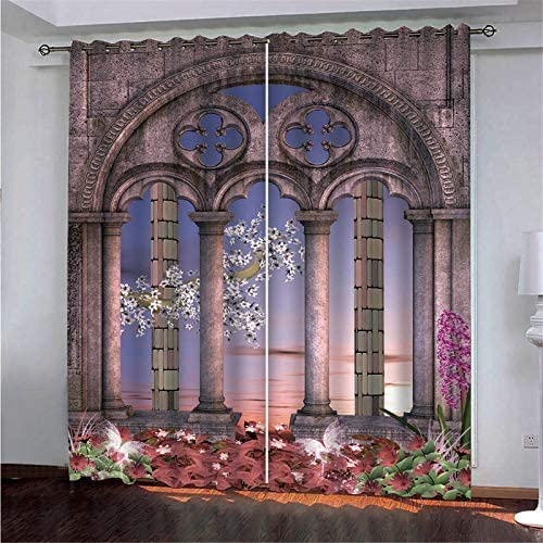 3D Vorhang Blickdicht Gardinen Mit Ösen - Schloss Fotos 140(B) X160(H) cm Polyester Geräuschreduzierung Thermovorhang Verdunklungsvorhänge Für Schlafzimmer Wohnzimmer Kinderzimmer Esszimmer von Gadulu