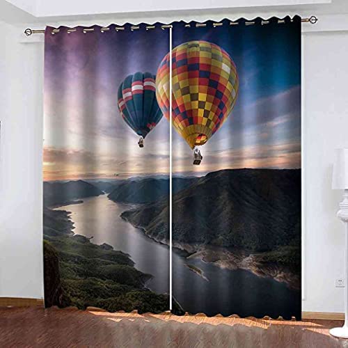 Verdunkelungsvorhänge 3D Digitaldruck Flussflug Heißluftballon Vorhang 2Er Set 220(B) X215(H) cm Verdunkelungsvorhang Blickdicht Gardinen Kinderzimmer Schlafzimmer Wohnzimmer Isolierte Vorhänge von Gadulu