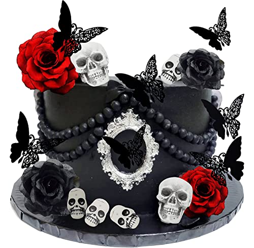 Gothic Rose Skull Cake Topper Till Death Do Us Part Cake Topper Schwarz Schmetterling Kuchen Topper Gothic Hochzeit Party Dekoration Schwarz Rose Kuchen Deko von GallaRato