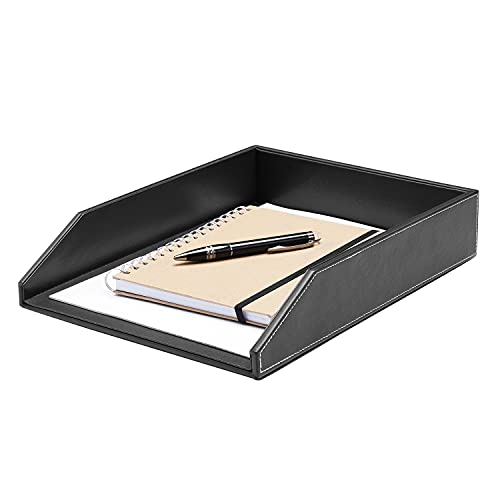 Gallaway Leather Briefablage, Schreibtisch-Organizer – Premium-PU-Leder-Tablett, Dokumentenhalter passend für A4-Papier, stapelbare Schubladen für zusätzliche Schreibtischaufbewahrung. (Schwarz) von Gallaway Leather