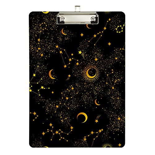 Galaxy Moon Star Starry Klemmbretter für Kinder, Studenten, Frauen und Männer, Buchstabengröße, Kunststoff, flaches Profil-Clip, 22,9 x 31,8 cm, silberfarbener Clip von Gambo