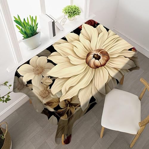 Tischdecke Beige Blume Rechteckige Tischdecke Baumwolle Leinen Geeignet Fleckschutz Mitteldecke Für Das Ganze Jahr Für Home Küche Dekoration Verschiedene Größen von Gambo